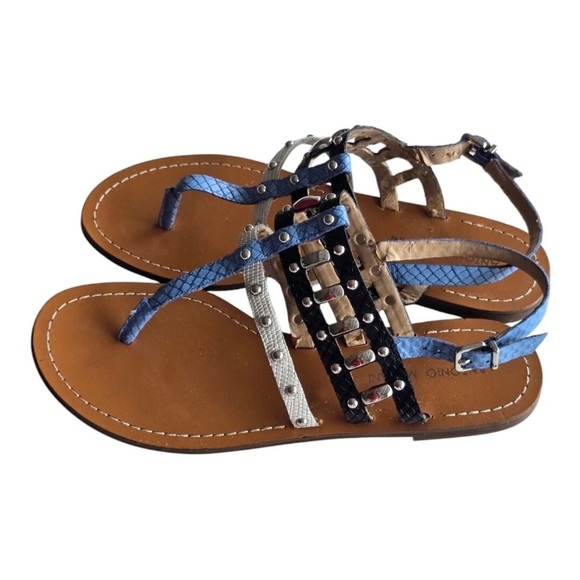 Antonio Melani Sandals Women 9M Mixed Print Buckle Studded Leather Excellent - Picture 1 of 14
